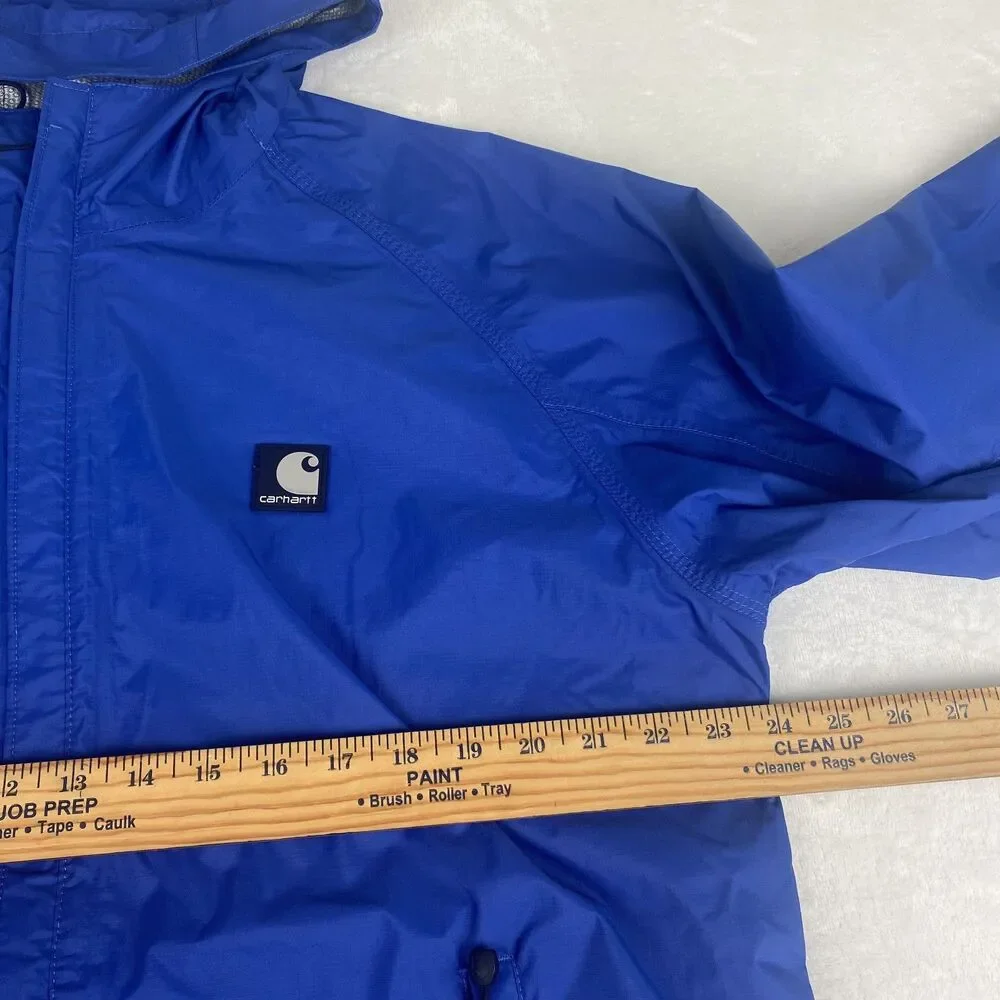 Carhartt J219 Acadia Rain Jacket Mens Medium Blue Waterproof Hooded Full Zip